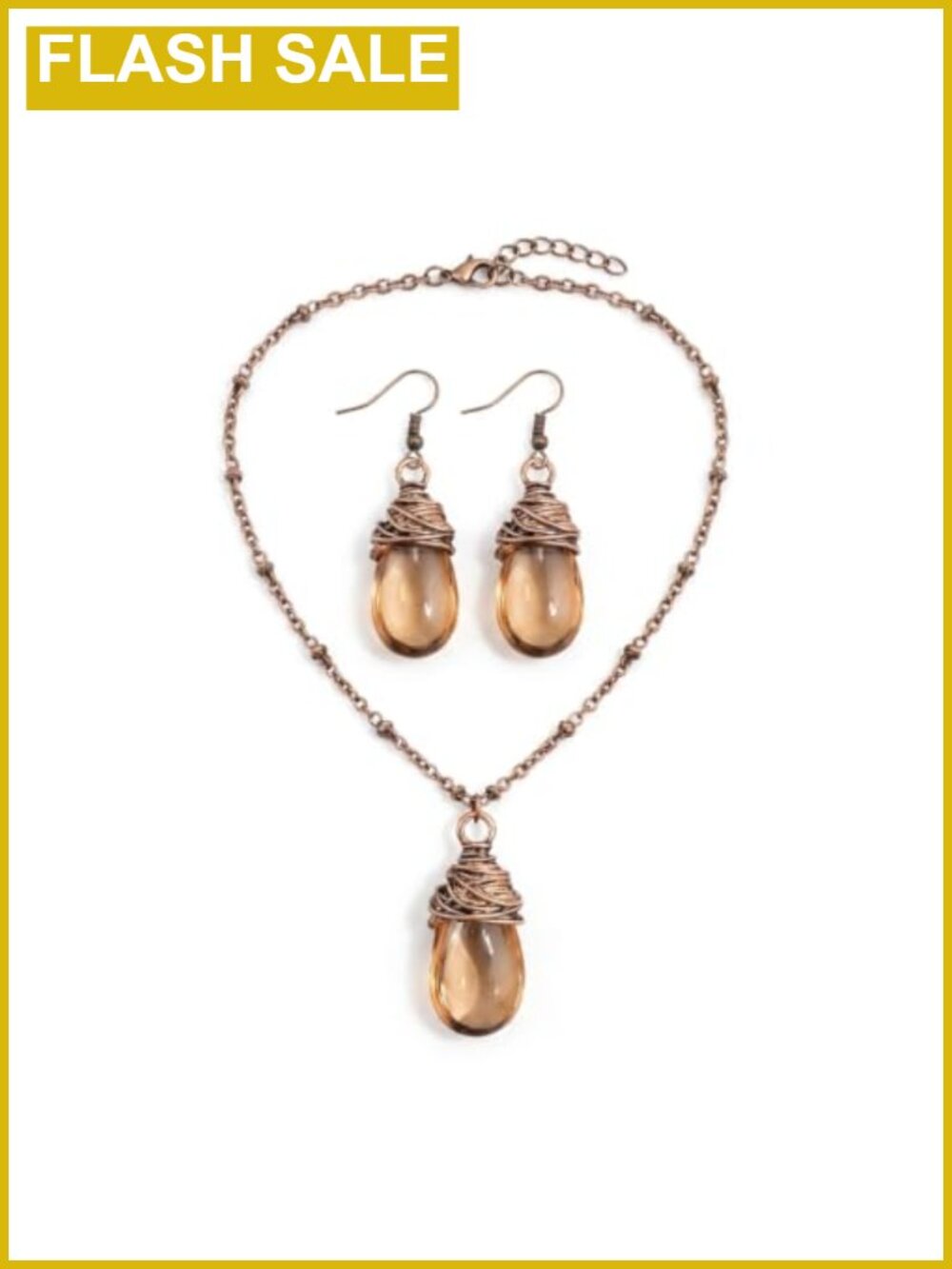 Bohemian Brown Amber Teardrop Necklace & Earrings Set